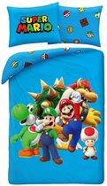Super Mario Dekbedovertrek Blauw - Polyester - 140 x 200 cm 70 x 90 cm