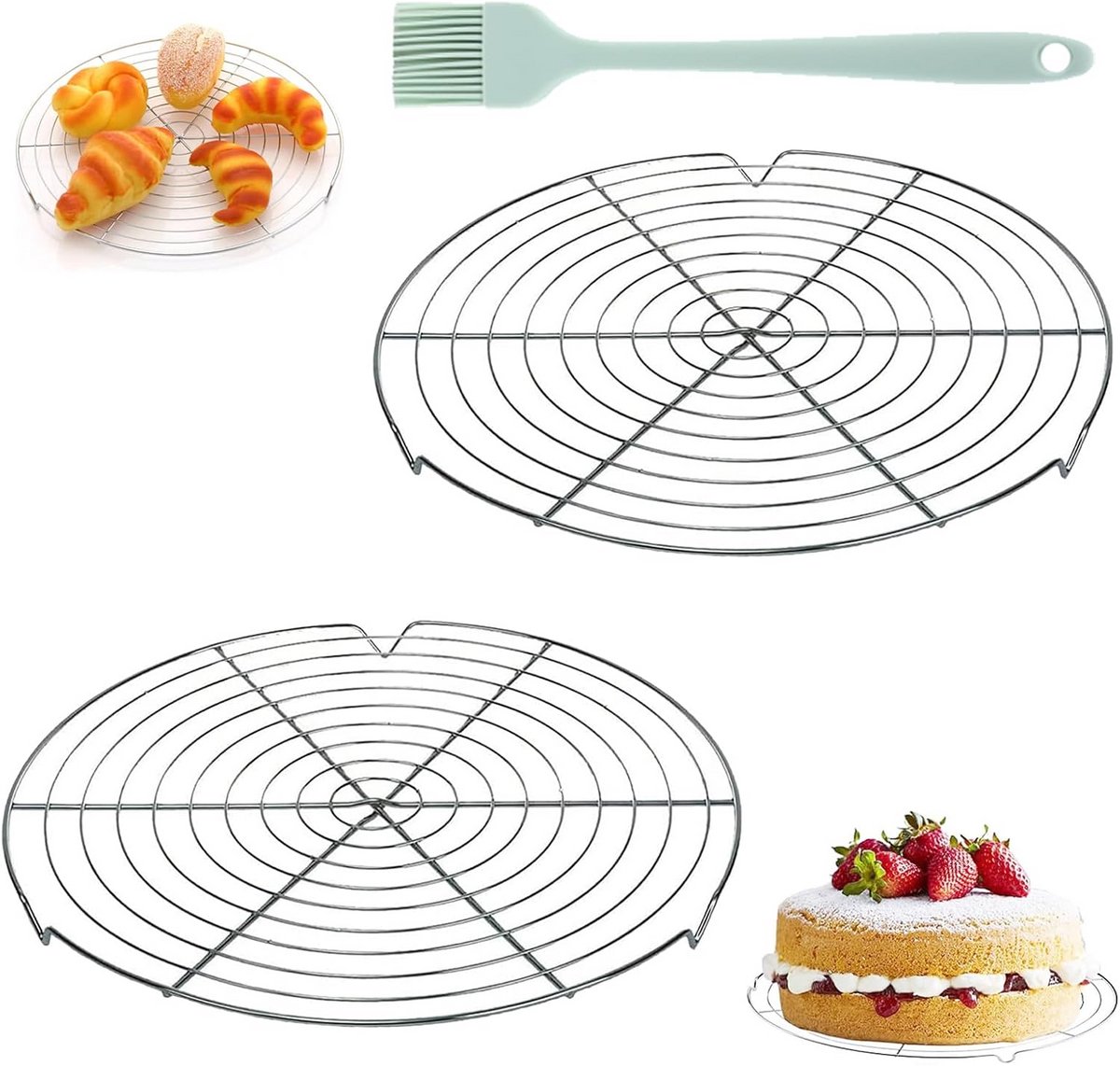 Set van 2 Ronde Koelroosters van Roestvrij Staal voor Bakken en Grillen, 30 cm