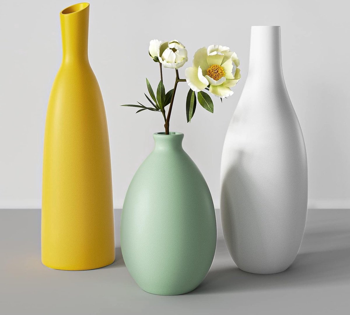 Stunq® Keramische vazen, set van 3, 22 + 20 + 12 cm hoogte, bloemenvazen, moderne decorati