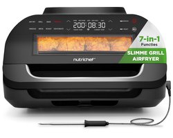 NutriChef Grill – 7 in 1 Slimme Grill & Airfryer - Smokeless Grill Kookfuncties, 6L - Slimme Thermometer - Afneembare Antiaanbak Grilplaten