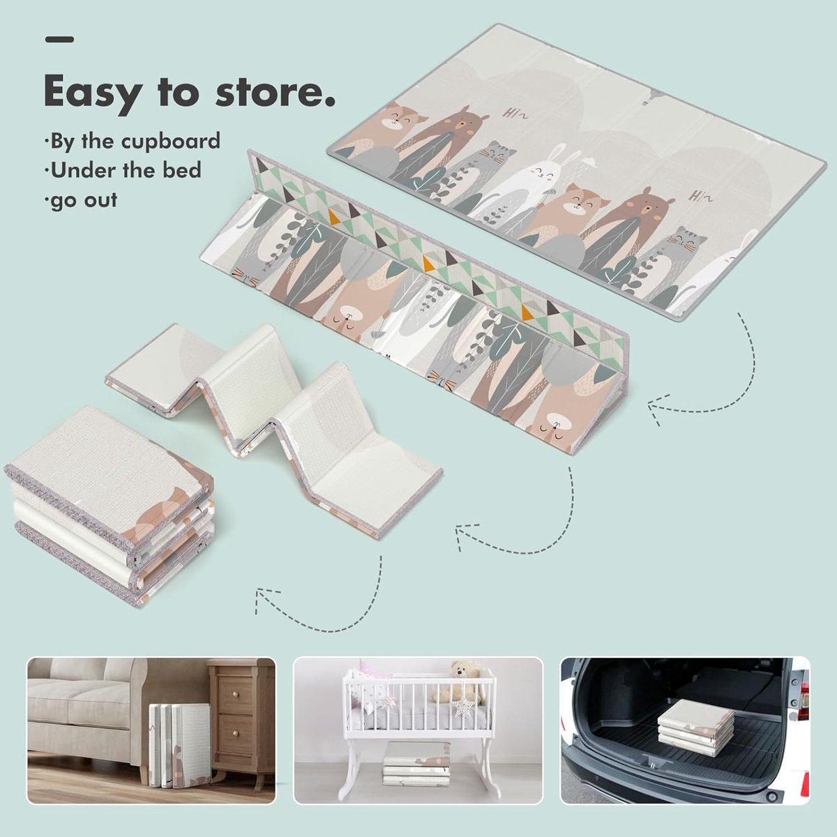 200 x 130 cm opvouwbaar tapijt met draagtasWaterdicht kindertapijt, , speelmat voor kinderen, antislip speelmat met versterkte randen, zachte speelmat voor baby's — afbeelding 3