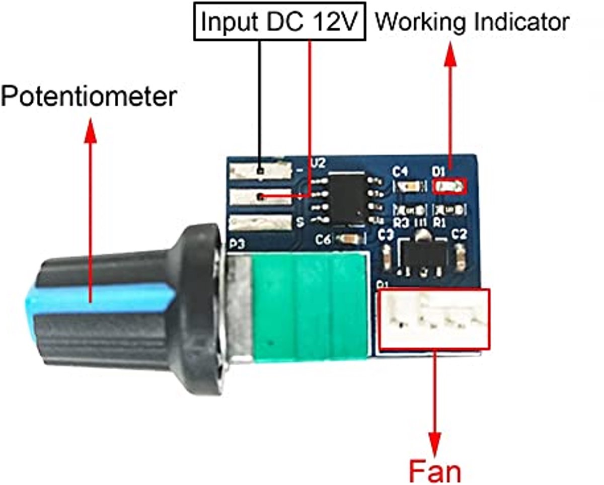 Ventilator toerentalregelaar, PWM ventilatorbesturing, DC 12V 4-draads thermostaat PWM-regelaar toerentalregelaar met schakelaar