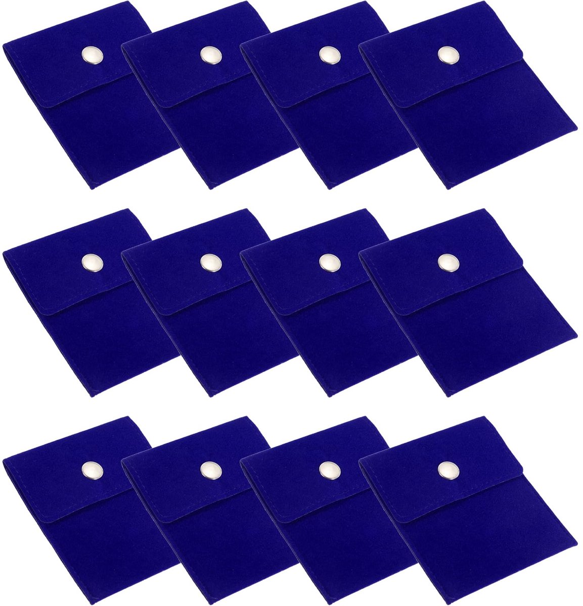 3,5 x 4 inch sieraden zakje, 12 stuks fluwelen zakjes drukknoop opbergtas voor oorbellen armbanden kettingen ringen horloge, blauw
