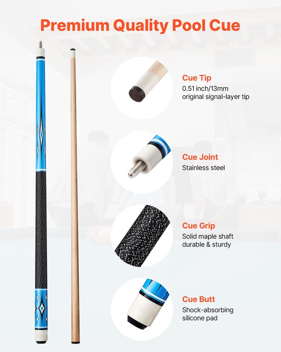 58-Inch Poolkeuset, 4-Delige Biljartstokken Gemaakt Van Canadees Esdoornhout met Abs-Gewrichtsringen, Geschikt voor Pooltafels In Bars, Huizen, Kantoren, Verkrijgbaar In 18 Oz, 19 Oz, 20 Oz en 21 Oz — afbeelding 3