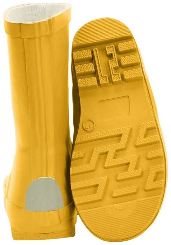 Bottes de pluie jaunes en caoutchouc, patch réfléchissant gris à l'arrière, avec semelle à crampons.