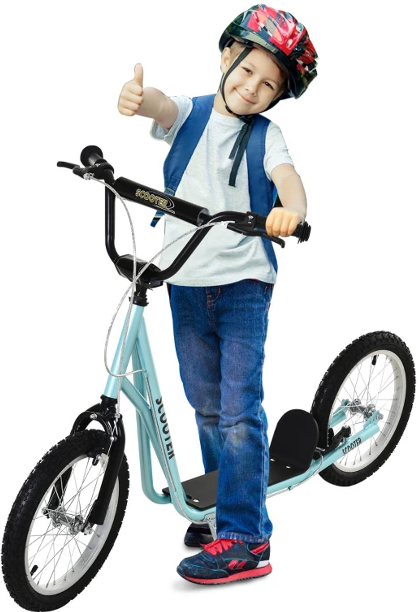 Kinderstep - Kinderstepjes met 16-inch Luchtbanden, Mandje en Handrem - Step - Stadsstep - Stuurhoogte: 90-96 cm - Speelgoed Jongens/Meisjes 5-12 jaar - Draagkracht tot 100 kg - Lichtblauw
