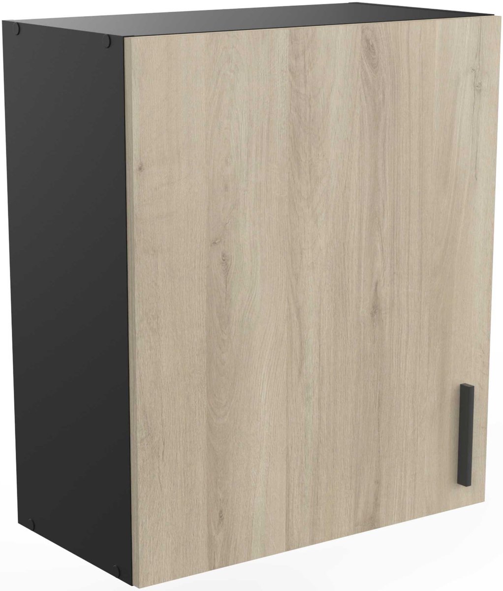 Hangkast Romanie 60 Cm 1 Draaideur En 1 Legplank-Kronberg Eik/matzwart - CBA - Keuken Bovenkast - Bruin; Zwart - Melamine; Spaanplaat
