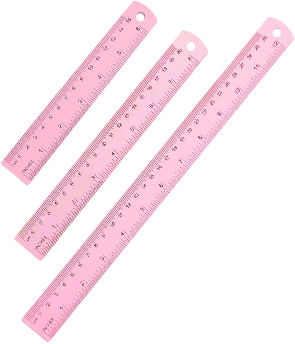 IMPERATORIS® Stalen liniaal - Liniaal Recht met Maatverdeling - Lengte 15 cm, 20 cm, 30 cm - Meetlatten - Ideaal voor School Jongens en Meisjes en voor op Kantoor Supplies - 3 Stuks - Roze
