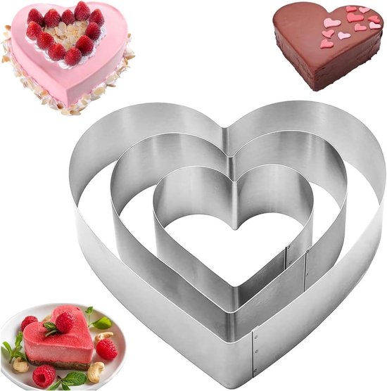 WWYSSZ Hartbakvormset, 3 stuks, 10/15/20 cm, hart, bakvorm, roestvrij staal, taartvorm, cakevorm, bakframe, groot, voor taartdecoratie, bakaccessoires, gelaagde cake, vakantie, feest