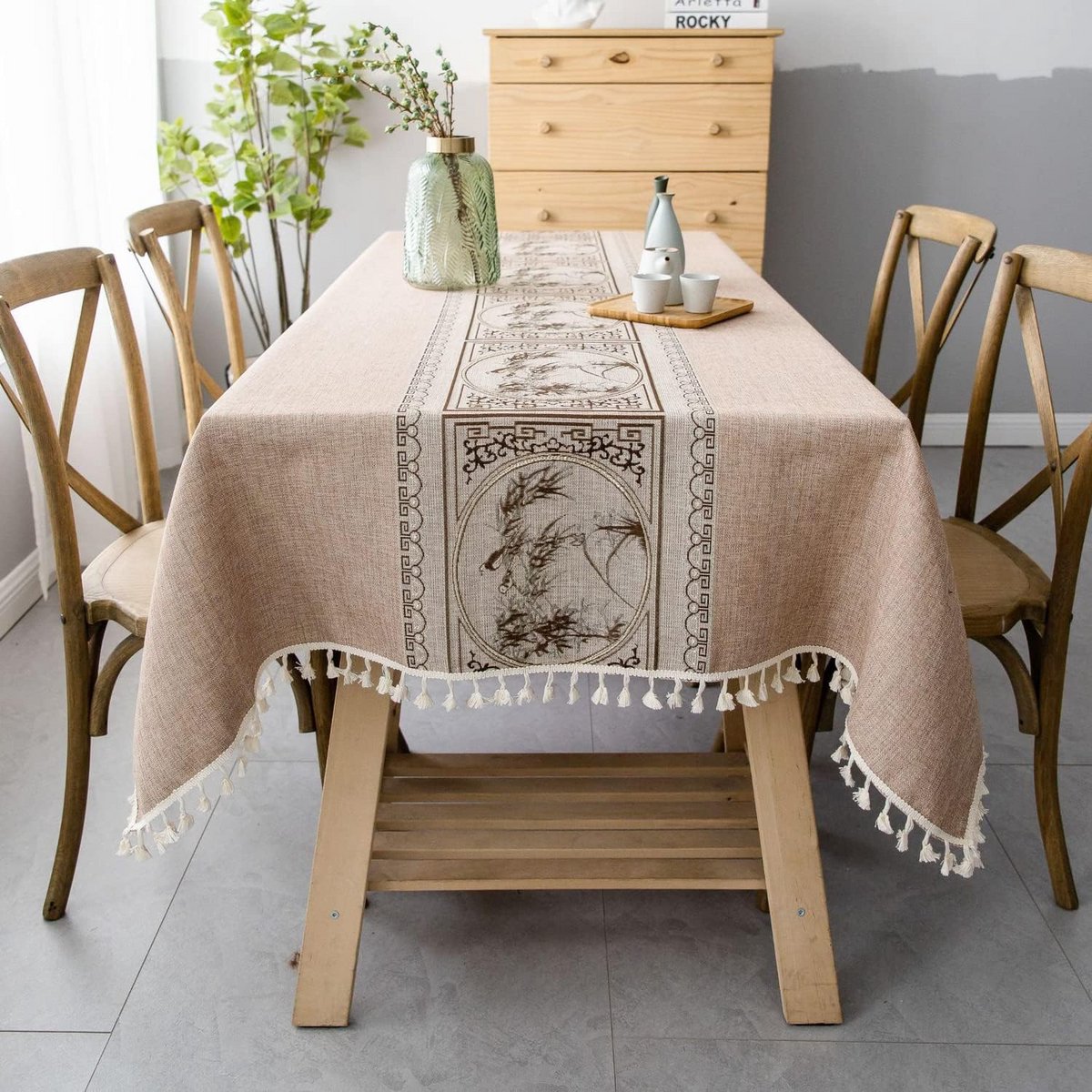 Stijlvol Bedrukt Tafelkleed Chinees Design Wasbaar Linnenlook Rechthoekig 140x180cm