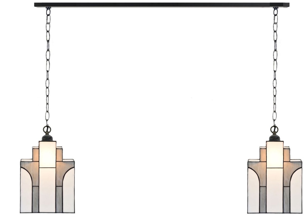 Coloured by Art 2 x Tiffany New York Sky Line met ketting lampen aan plafondbalk - Art Deco Trade Grijsblauw