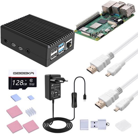 Voeding Raspberry Pi 4 Complete Starterkit voor Raspberry Pi 4 (8GB) met 128GB SD-kaart ...