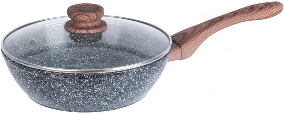 Granieten Wok Pan 28cm met Deksel, Geschikt voor Alle Fornuizen