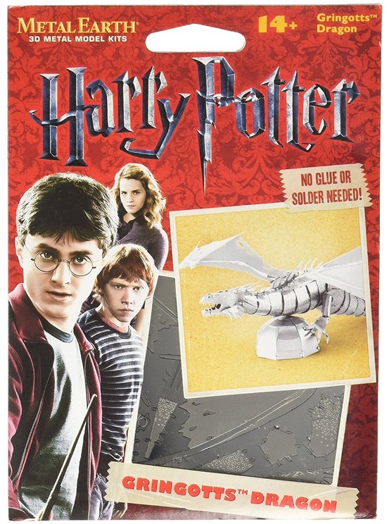 Doos van Metal Earth Harry Potter Gringotts Draak metaalmodel bouwpakket.