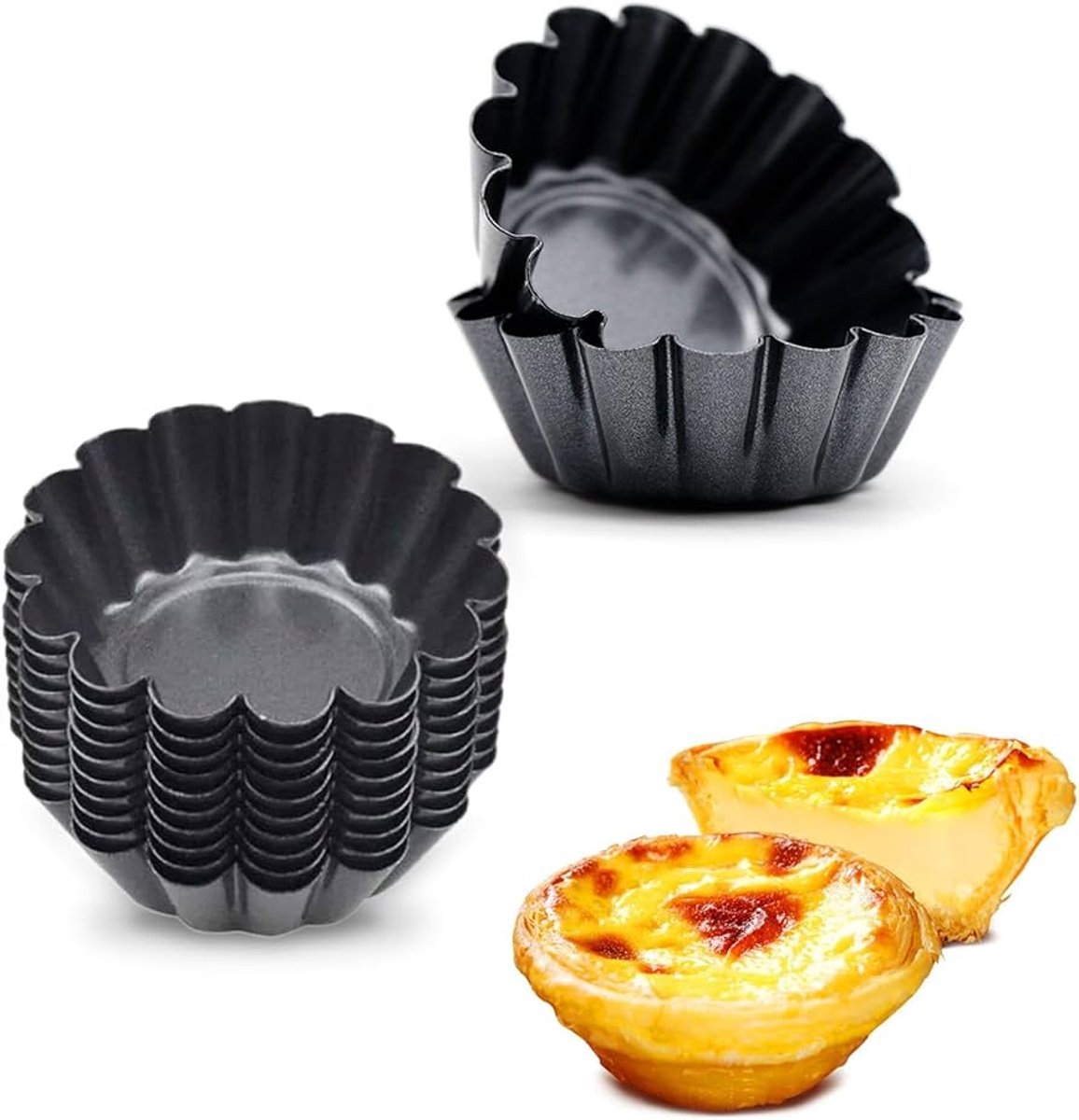 Tartelette vormpjes - 10 stuks - zwart - koolstofstaal - Ø 6,5 cm