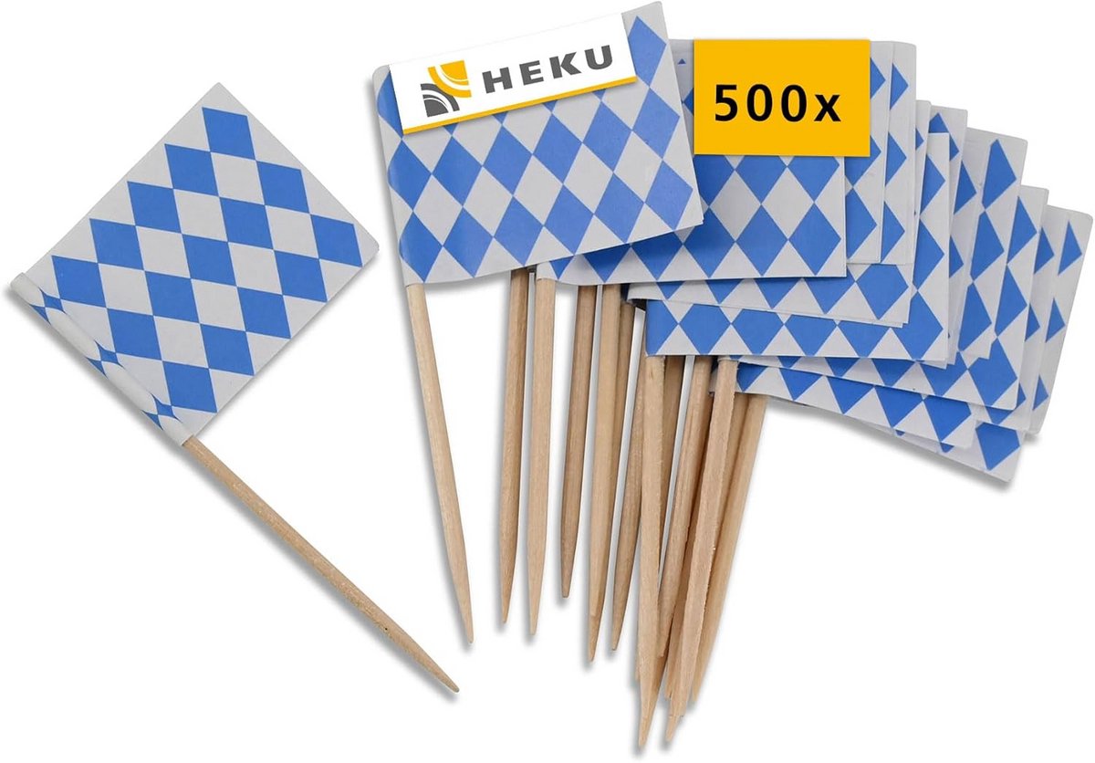 Decoratieve Houten Fingerfood Spiesen 500 Stuks Blauw-Wit Beierse Stijl Plasticvrij
