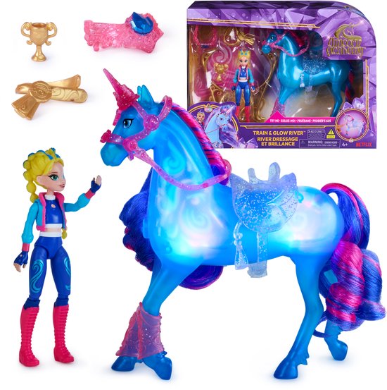 Unicorn Academy - Train & Glow River Licorne avec Effets Lumineux & 3 accessoires - Jouet de Licorne - Figurines de Jeu