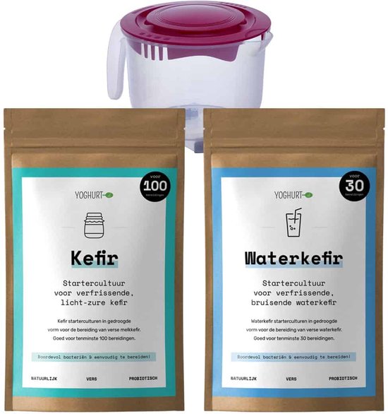 Yoghurt.nl kefirpakket melk- en waterkefir culturen 2 l fles