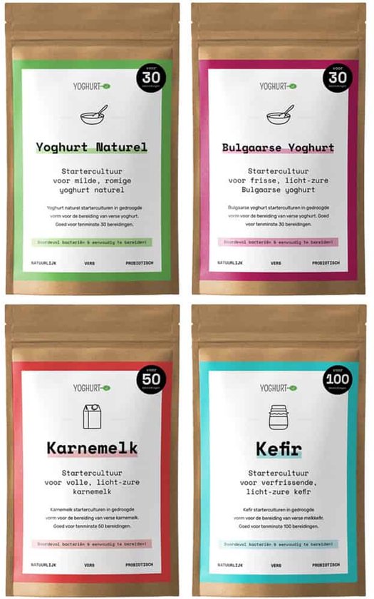 Yoghurt.nl starterculturen pakket variatie voor 210 liter zuivel