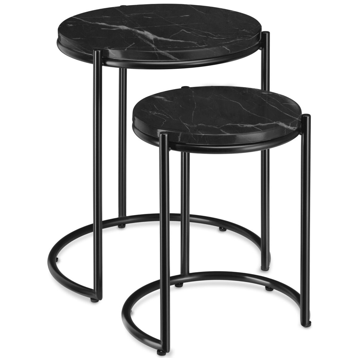 Tectake Bijzettafel - Set van 2 in elkaar schuifbare Bijzettafels met Tafelblad in Marmerlook - 43 x 50,5 en 33 x 40,5 cm - Zwart/Zwart - Salontafel - Bedtafel - Draagkracht 12kg per Tafel