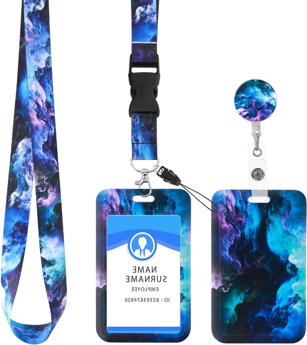 Ronte - Badgehouder met lanyard, sterrenhemel, intrekbare rol, afneembare lanyard, modieuze nek- en crossbody sleutelkoord, naam en creditcardbeschermer voor verpleegster.