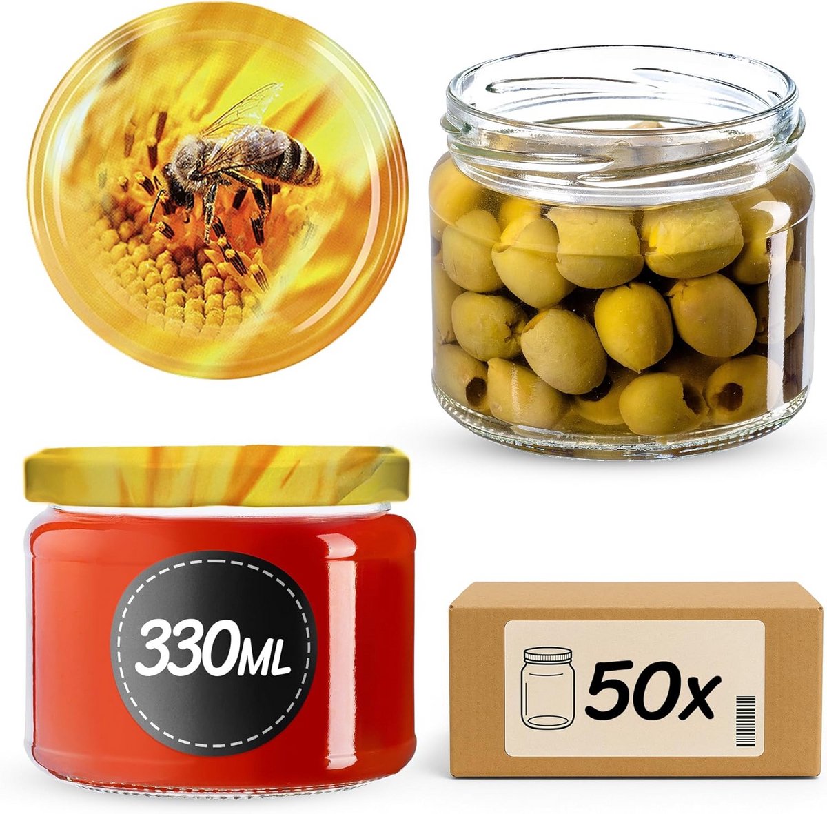 50 Stuks Weckpotten 330 ml met Schroefdeksel - Ideaal voor Jam, Kruiden en Bewaren