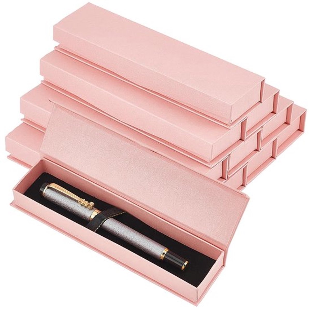 10-Pens Geschenkdozen - Roze Karton - Pennenhouder met Magneetsluiting - 168 x 38 mm - Extra Zak