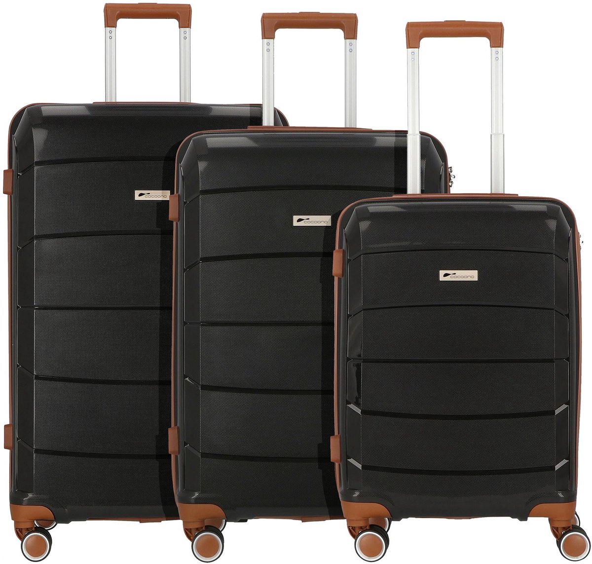 cocoono Graz 4 wielen Kofferset 3-delig - Harde bagage - TSA slot - schwarz-braun