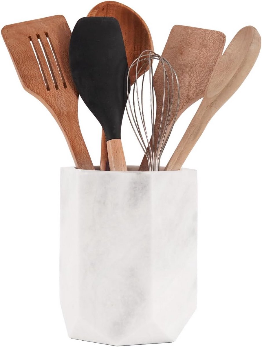 Marmeren Bestekhouder - 16.5 cm Wit Handgemaakt Keukengerei voor Countertop