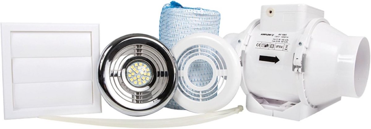 Luchtdoorlaat Mix-Flowventilator 100 mm met timer en in lijnverlichting