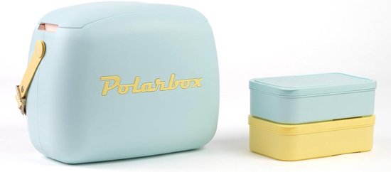 Koeltas lunchbox 6 liter blauw met gele containers geïsoleerd lichtgewicht draagtas voor werk school picknick — afbeelding 5