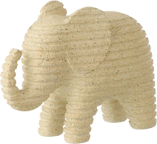Beige olifant decoratie, gemaakt van polyresin, met ribbelstructuur.