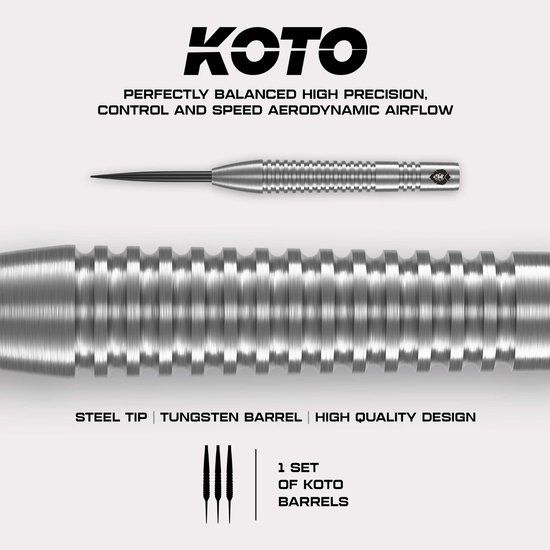 KOTO - Sting Silver Tapered - 90% Tungsten - Dartpijlen - 22 Gram - Zilver - Steeldarts van KOTO — afbeelding 2