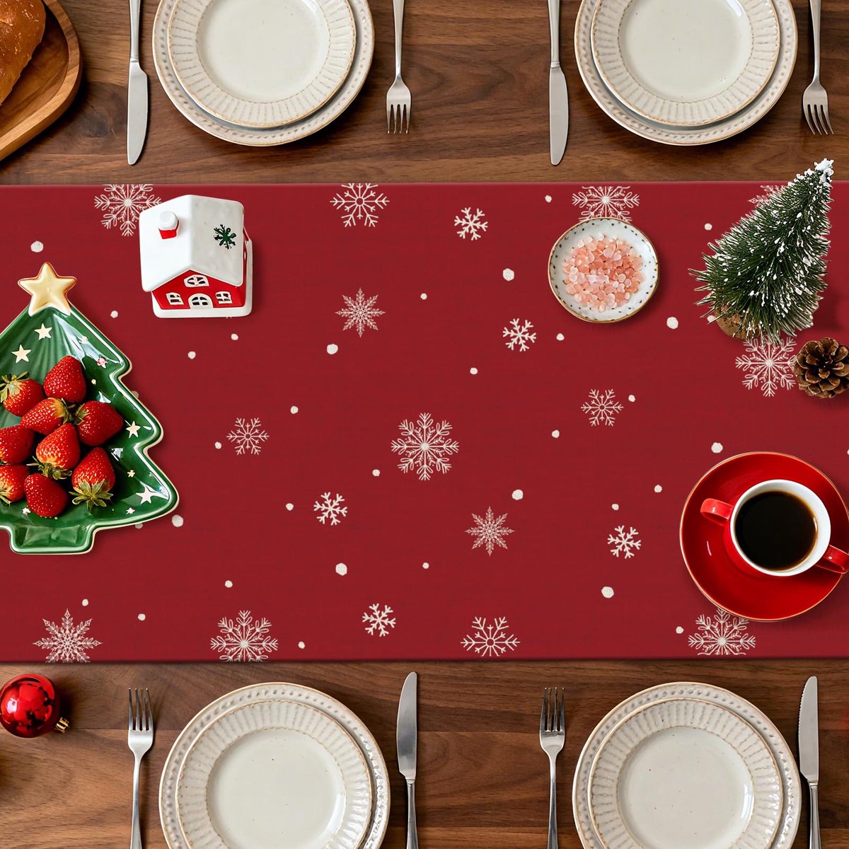 Unyqoos® Rode kersttafelkleed van polyester voor binnen- en buitendecoratie
