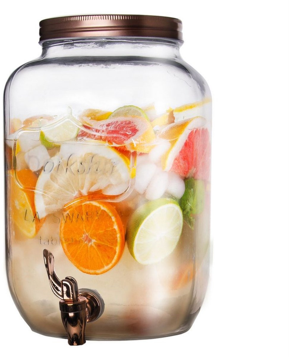 Orion - Drankdispenser - Glas - 8,8 L - Koperkleurige Deksel