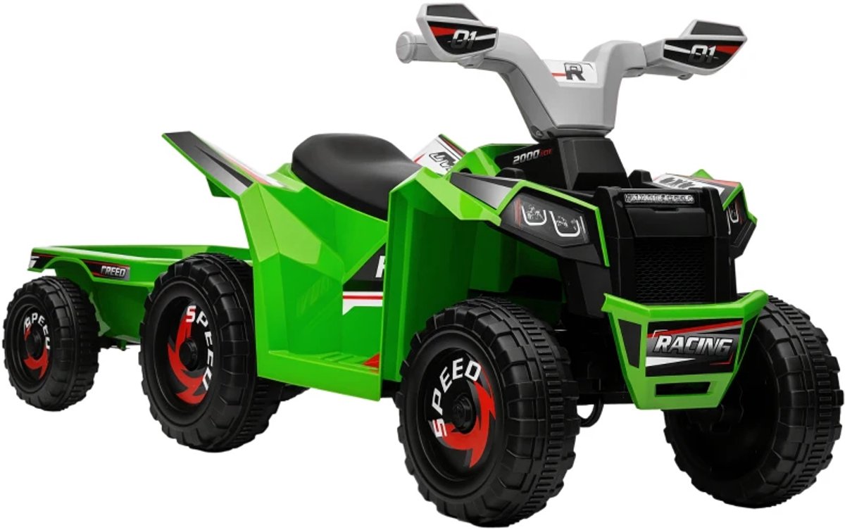 Elektrische Kinderquad met Aanhanger - Voertuig met 4 Wielen - 6V - tot 2,5 km/u - Kinderen 1,5-3 jaar - 50 minuten Rijtijd - voor Kinderen - Kindervoertuig - Accuvoertuigen - Groen