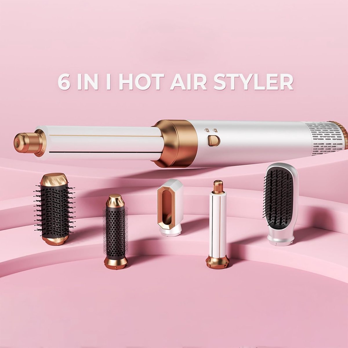 6-in-1 Haarstyler – Warme Luchtborstel & Föhnborstel – Auto Wrap Krultang – 3 Temperatuurstanden – Styling, Volume & Krullen