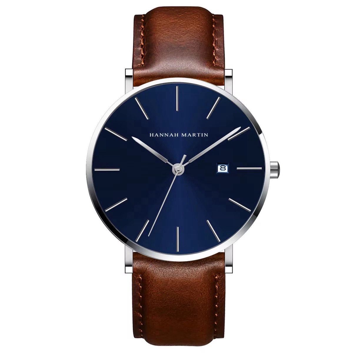 Hannah Martin Heren Horloge BruinBlauw | Blauw Plaat | Bruin Lederen Polsband | Heren Horloges | Horloges |
