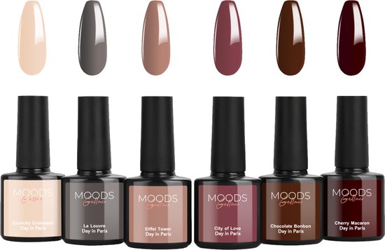 Moods Gellac 6-delige Set - Gel Nagellak - Donkere Nude Kleuren - 8ML - Day in Paris - Nagels - Gellak Starterspakket - Caramel Kleuren - HEMA- & TPO-vrij