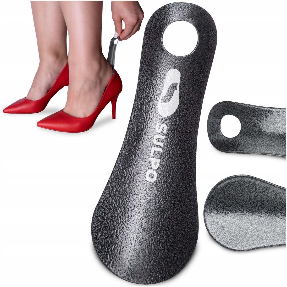 Draagbare Metalen Schoenlepel - Grafit, 12 cm