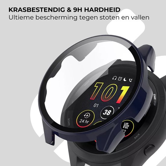 Strap-it Bescherm Hoesje met Glasplaat – Geschikt voor Garmin Forerunner 265 – Donkerblauw – Case met Screen Protector