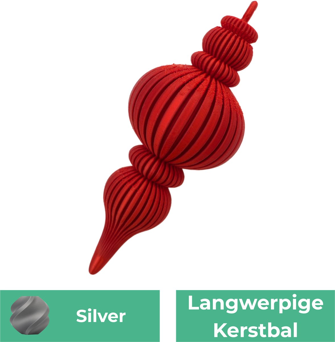 Langwerpige kerstbal – Decoratief object – Zijde Silver - 3 stuks - 3d geprinte object – Winter woondecoratie – 12CM