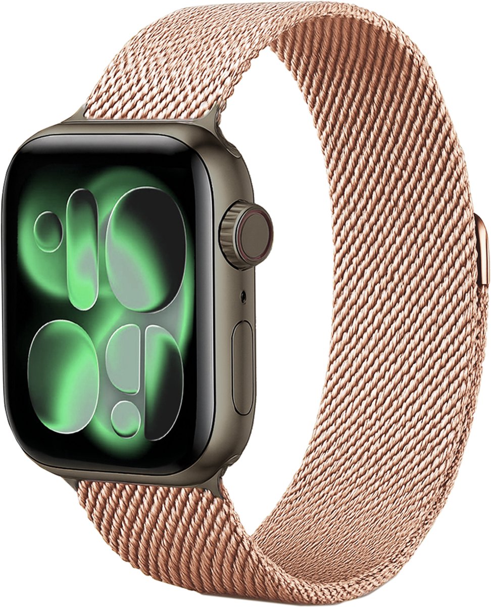 Milanees Bandje Geschikt voor Apple Watch SE 44 mm Milanees Bandje - Band Geschikt voor Apple Watch SE 44 mm Met Magneetsluiting - Rose Goud
