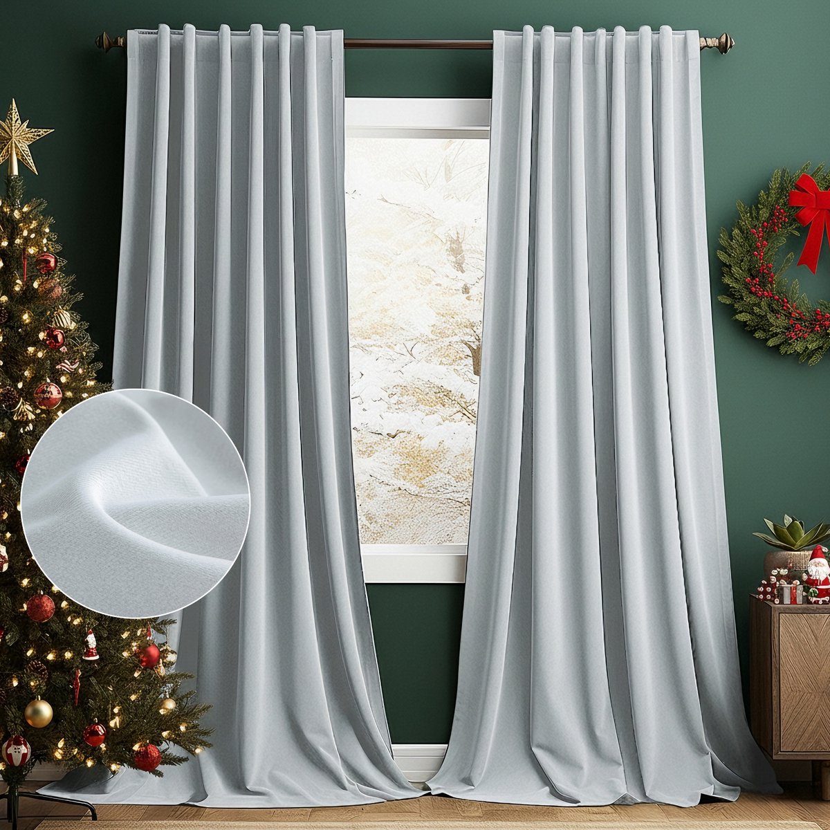 MUPOO Set van 2 Verduisterend Gordijnen - Koude Bescherming - Isolerende - Hoge kwaliteit Fluweel - voor Kerst - Winter - Feest - Slaapkamer - Woonkamer - 132x305cm (b x h) - Wit