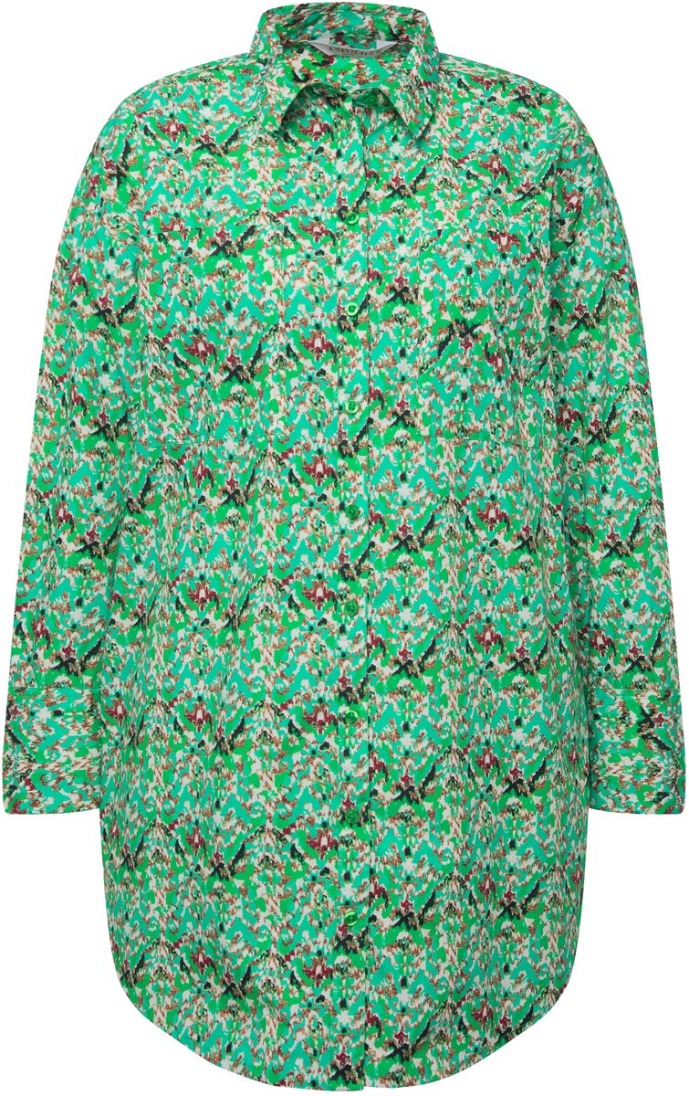 Studio Untold - Dames - Shirtblouse oversized tribal print knoopsluiting - Natuurgroen - Maat 46+