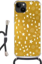 Geschikt voorApple Iphone 14 - Crossbody Case - Kerst - Feest - Goud - Siliconen - Crossbody - Backcover met Koord - Telefoonhoesje met koord - Hoesje met touw