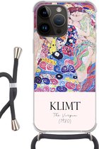 Geschikt voorApple Iphone 14 Pro - Crossbody Case - Schilderij - Art nouveau - Gustav Klimt - Siliconen - Crossbody - Backcover met Koord - Telefoonhoesje met koord - Hoesje met touw