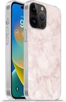 Geschikt voorApple Iphone 14 Pro - Softcase hoesje - Marmer print - Rosé - Chic - Siliconen Telefoonhoesje