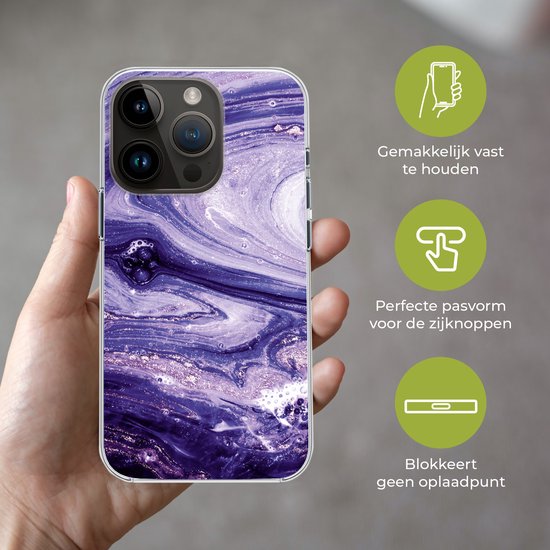 Telefoonhoesje Geschikt voor Apple Iphone 14 Pro hoesje - Marmer print - Natuursteen - Glitters - Siliconen Telefoonhoesje Telefoonhoesje