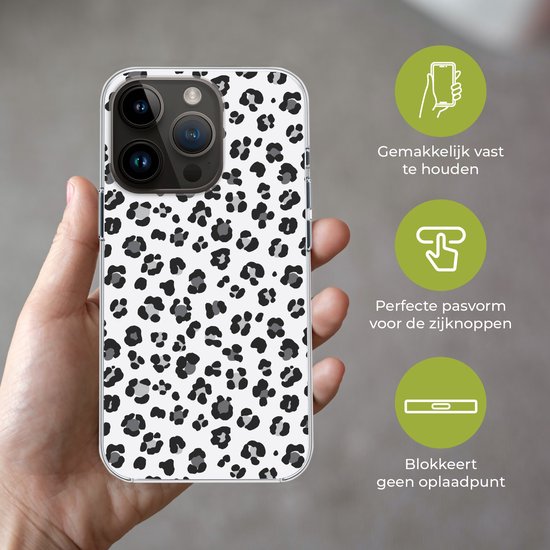 Telefoonhoesje Geschikt voor Apple Iphone 14 Pro hoesje - Panterprint - Grijs - Abstract - Siliconen Telefoonhoesje Telefoonhoesje